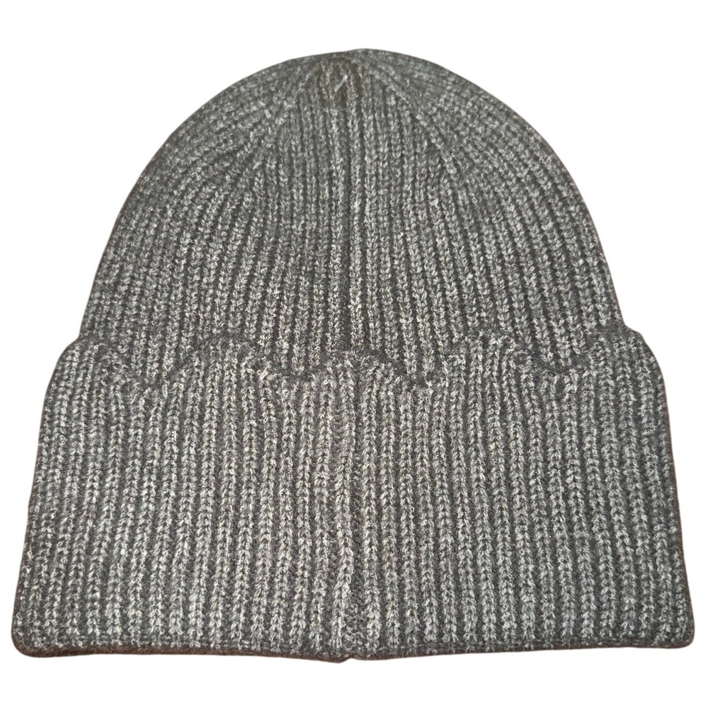Uncharted Threads Grey Scallop Edge Ribbed Knit Beanie Hat One Size NWT
